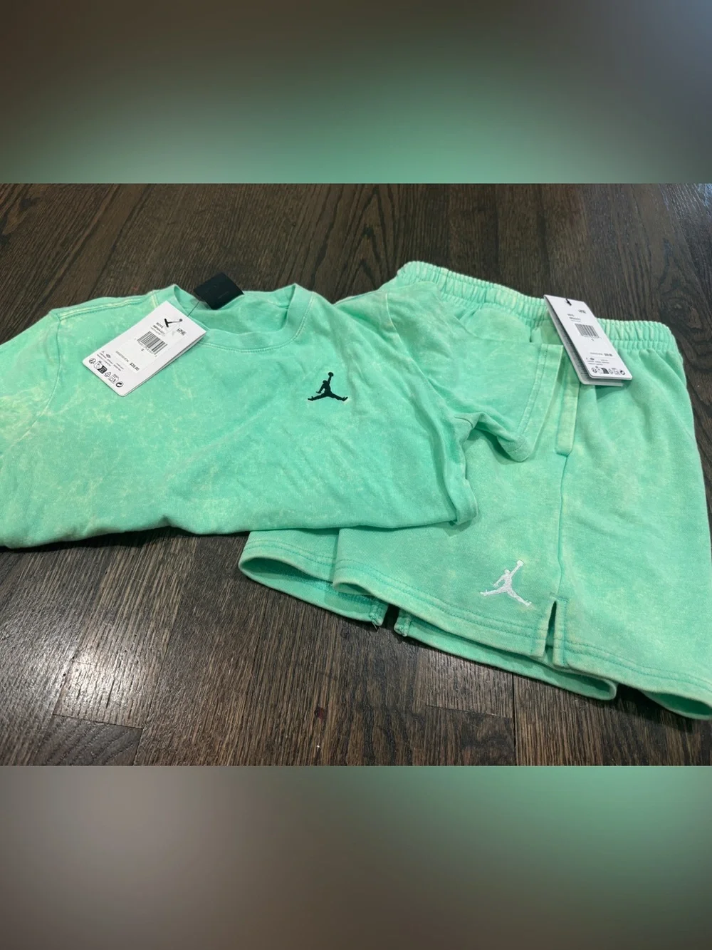 NEW Jordan Acid Wash Green Glow Active Wear Set Outfit Cotton (8)